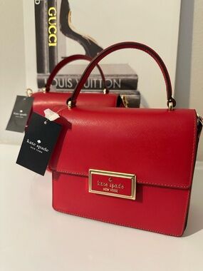 kate spade Red Leather Top-Handle Satchel with Gold Plaque
